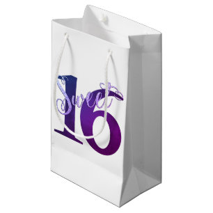 Sweet 16   Blue Watercolor and Faux Glitter Party Small Gift Bag