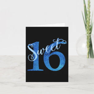 Sweet 16   Blue Watercolor and Faux Glitter Party Thank You Card