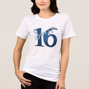 Sweet 16   Blue Watercolor and Faux Glitter Party Tri-Blend Shirt