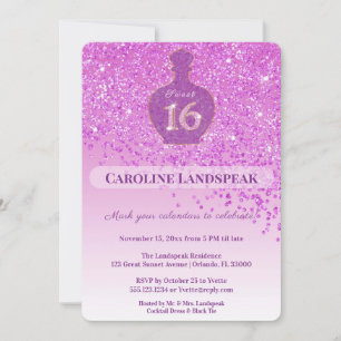 Sweet 16 Blush Fragrance Pink Glitter Ribbon Invitation