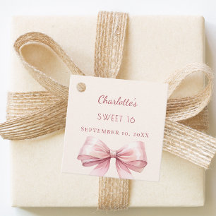 Sweet 16 blush pink bow ivory DIY Favour Tags