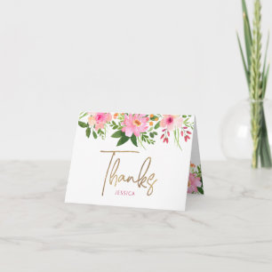 Sweet 16 Blush Pink Floral Watercolor Gold Script Thank You Card