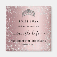 Sweet 16 blush pink glitter tiara save the date