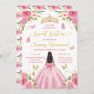 Sweet 16 Blush Pink Princess African American Girl Invitation