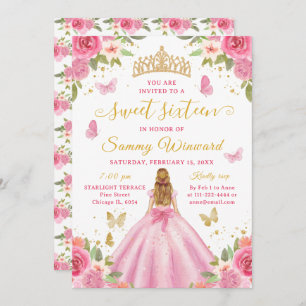 Sweet 16 Blush Pink Princess Blonde Girl Invitation