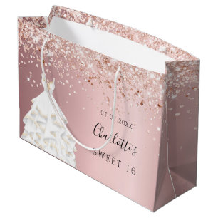 Sweet 16 blush pink rose gold dress large gift bag