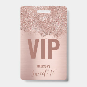 Sweet 16 Blush Pink Rose Gold Glitter Sparkles ID Badge