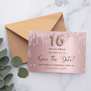 Sweet 16 blush pink silver glitter save the date