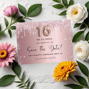 Sweet 16 blush pink silver save the date announcement postcard