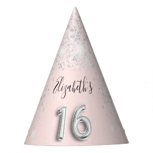 Sweet 16 blush pink silver sparkles name party hat