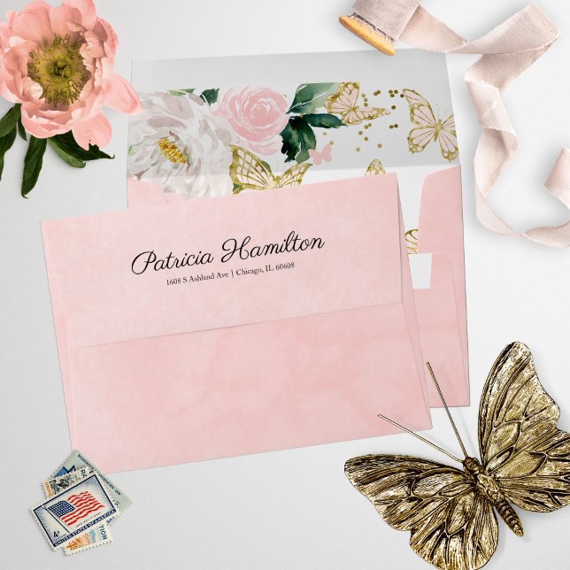 Sweet 16 Blush Pink Watercolor Butterfly Floral Envelope (Creator Uploaded)