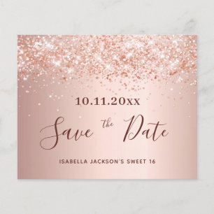 Sweet 16 blush rose glitter budget Save the Date Flyer