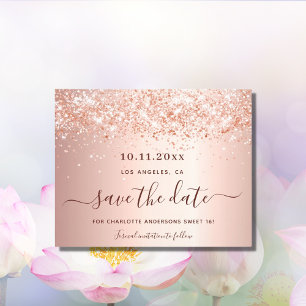 Sweet 16 blush rose glitter budget Save the Date Flyer