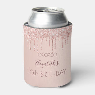 Sweet 16 blush rose gold drips name can cooler