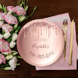 Sweet 16 blush rose gold glitter drips name paper plate<br><div class="desc">A napkin for a girly and glamourous 16th birthday party. A faux rose gold metallic looking background with an elegant faux rose gold glitter drips, paint drip look. The text: The name is written in dark rose gold with a large modern hand lettered style script. Template for name, age 16...</div>