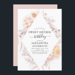 Sweet 16 Boho Dusty Pink Floral 16th Birthday Invi Invitation<br><div class="desc">Boho Dusty Pink Floral Botanical Bohemian Tropical Watercolor Frame Spring,  Summer,  Autumn,  Fall Sweet 16 Birthday Party Celebration Invitations - includes beautiful and elegant script typography with modern desert botanical flowers for the special Sweet Sixteen 16th Birthday Party.</div>