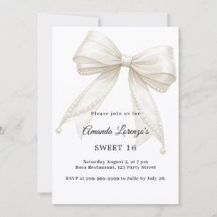 Sweet 16 bow ivory white pearls elegant invitation