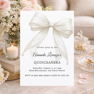 Sweet 16 bow ivory white pearls elegant invitation