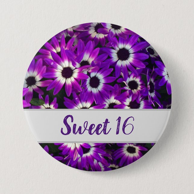 Sweet 16 Bright Purple Flower Photo Floral 7.5 Cm Round Badge (Front)