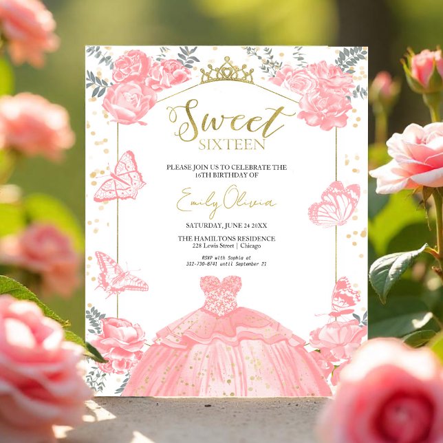 Sweet 16 Budget Invitation Butterfly Pink Dress (Creator Uploaded)