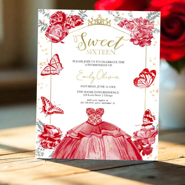 Sweet 16 Budget Invitation Butterfly Red Dress (Creator Uploaded)