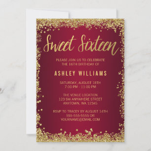 Sweet 16 Burgundy Gold Glitter Birthday Invitation