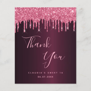 Sweet 16 burgundy pink name thank you card