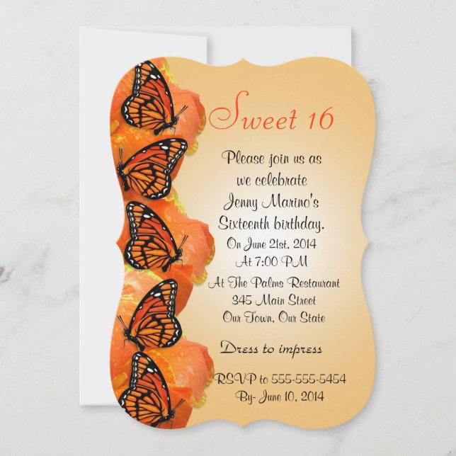 Sweet 16 butterflies invitation (Front)