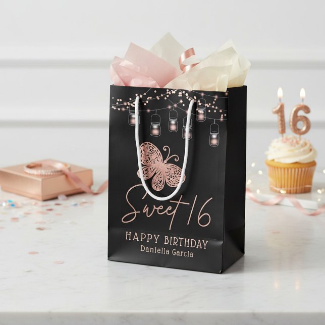 Sweet 16 Butterfly Birthday Name Medium Gift Bag (Creator Uploaded)