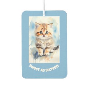 Sweet 16 Cat Image Text Blue Car Air Freshener