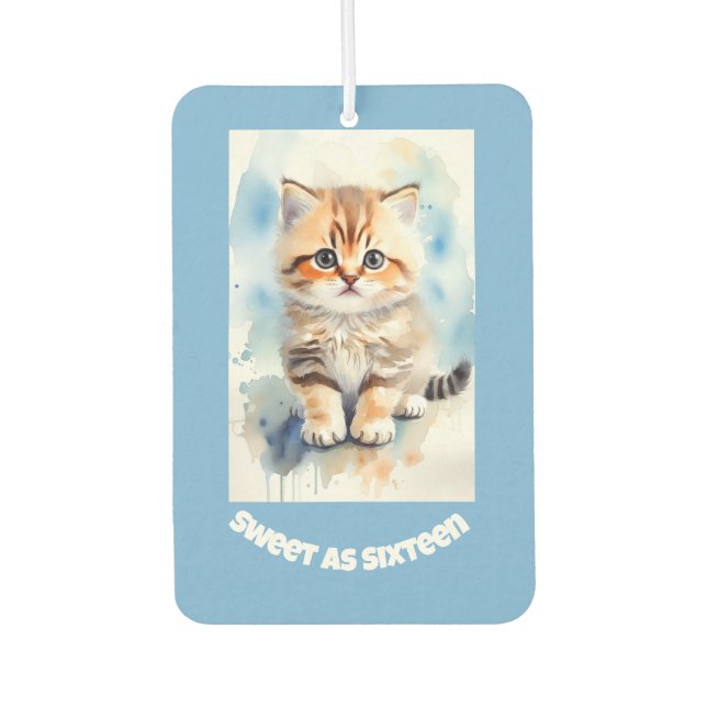 Sweet 16 Cat Image Text Blue Car Air Freshener (Front)