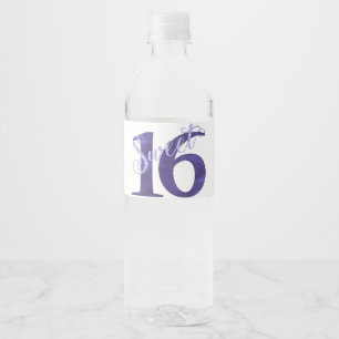 Sweet 16 Chic White and Violet Purple Watercolor Water Bottle Label