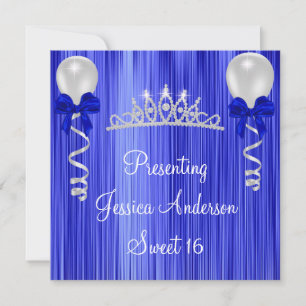 Sweet 16 Cobalt White Silver Jewel Tiara Formal Invitation