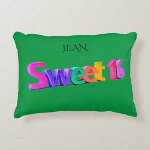 Sweet 16 colourful pillow. PERSONALIZD NAME. Decorative Cushion
