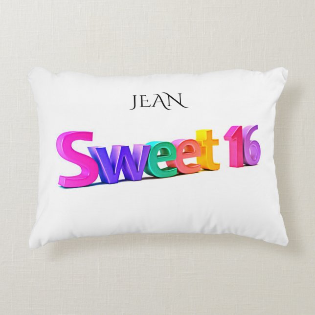 Sweet 16 colourful pillow. PERSONALIZD NAME. Decorative Cushion (Front)