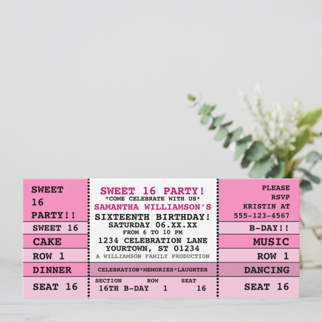 Sweet 16 Concert Ticket Invitation (Standing Front)