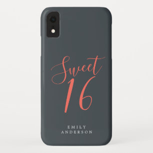 Sweet 16 Coral Script Black 16th Birthday Case-Mate iPhone Case