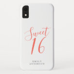 Sweet 16 Coral Script White 16th Birthday Case-Mate iPhone Case<br><div class="desc">Sweet Sixteen birthday phone case with chic coral script on a white background. Celebrate your 16th birthday in style with this coral and white trendy design and simply add your name. Exclusively designed for you by Happy Dolphin Studio. If you need any help or matching products, please contact us at...</div>