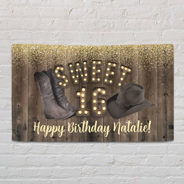 Sweet 16 Cowgirl Rustic Barn Wood Western Birthday Banner (Creator Uploaded)