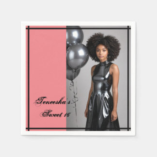 Sweet 16 Custom Photo Napkin – Pink & Black