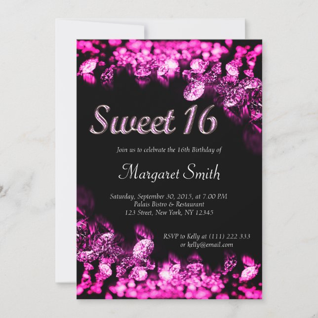 Sweet 16 Diamonds Pink Invitation (Front)