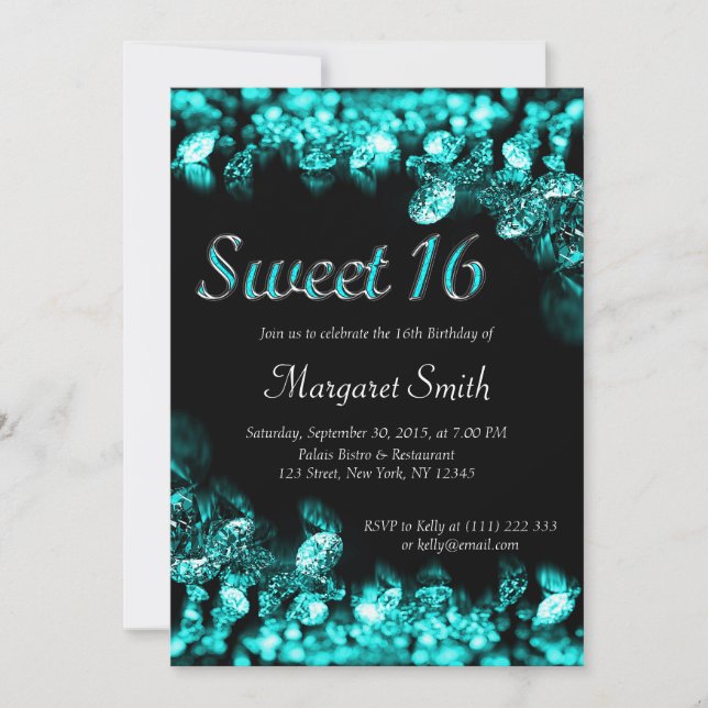 Sweet 16 Diamonds Turquoise Invitation (Front)