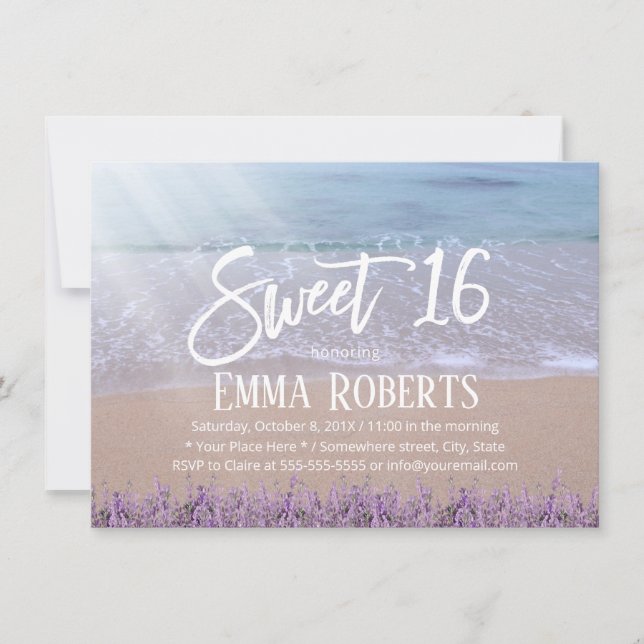 Sweet 16 Elegant Lavender Floral Beach Birthday Invitation (Front)