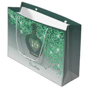 Sweet 16 Emerald Fragrance Green Glitter Large Gift Bag