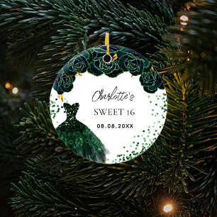 Sweet 16 emerald green dress ceramic tree decoration