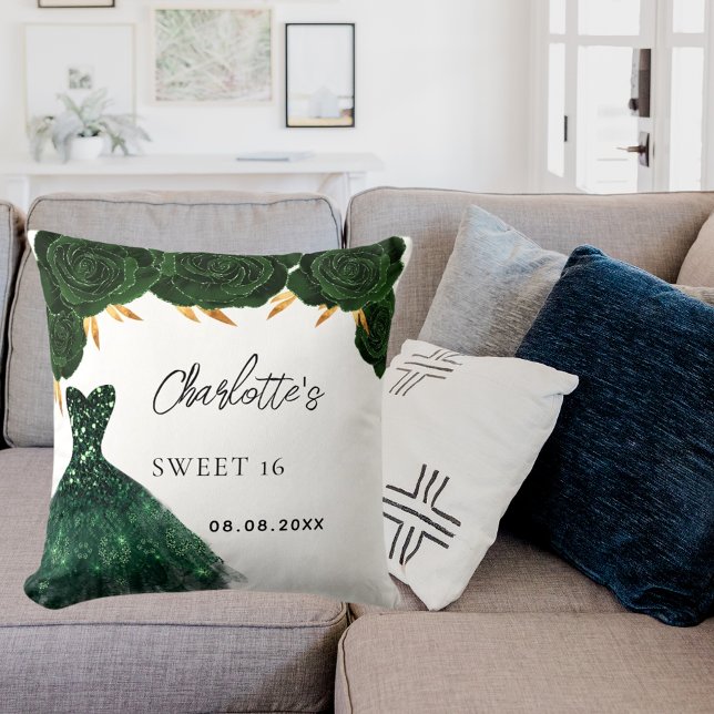 Sweet 16 emerald green dress flowers white cushion (Creator Uploaded)