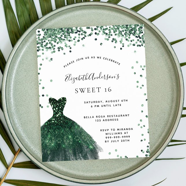 Sweet 16 emerald green dress glitter budget flyer (Creator Uploaded)