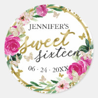 Sweet 16 Emerald Hot Pink Gold Floral Butterfly