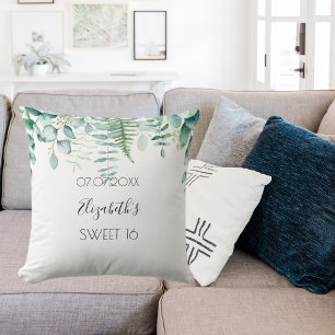 Sweet 16 eucalyptus greenery name elegant cushion