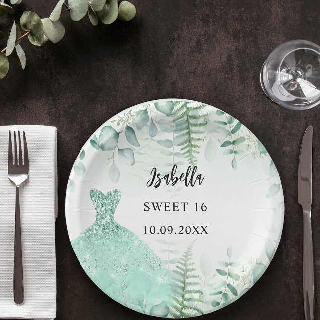 Sweet 16 eucalyptus greenry woodland paper plate (Creator Uploaded)